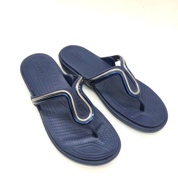 Crocs Sanrah Metal Detail Slip on Flip Flops